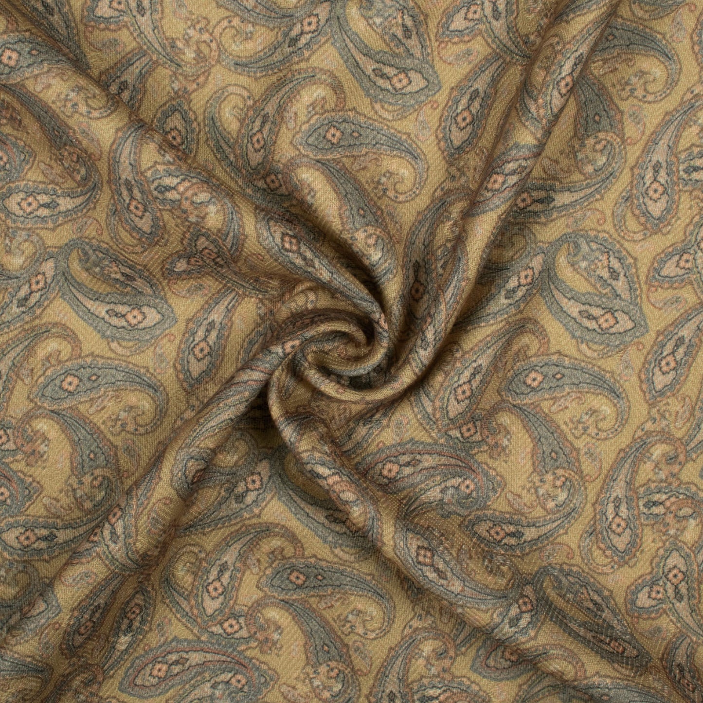 Flexen Yellow And Laurel Green Paisley Pattern Digital Print Elegant Blend Pashmina Fabric