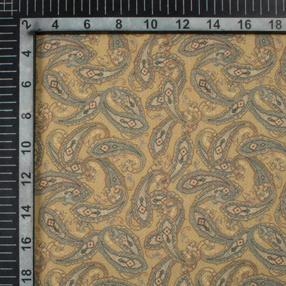 Flexen Yellow And Laurel Green Paisley Pattern Digital Print Elegant Blend Pashmina Fabric