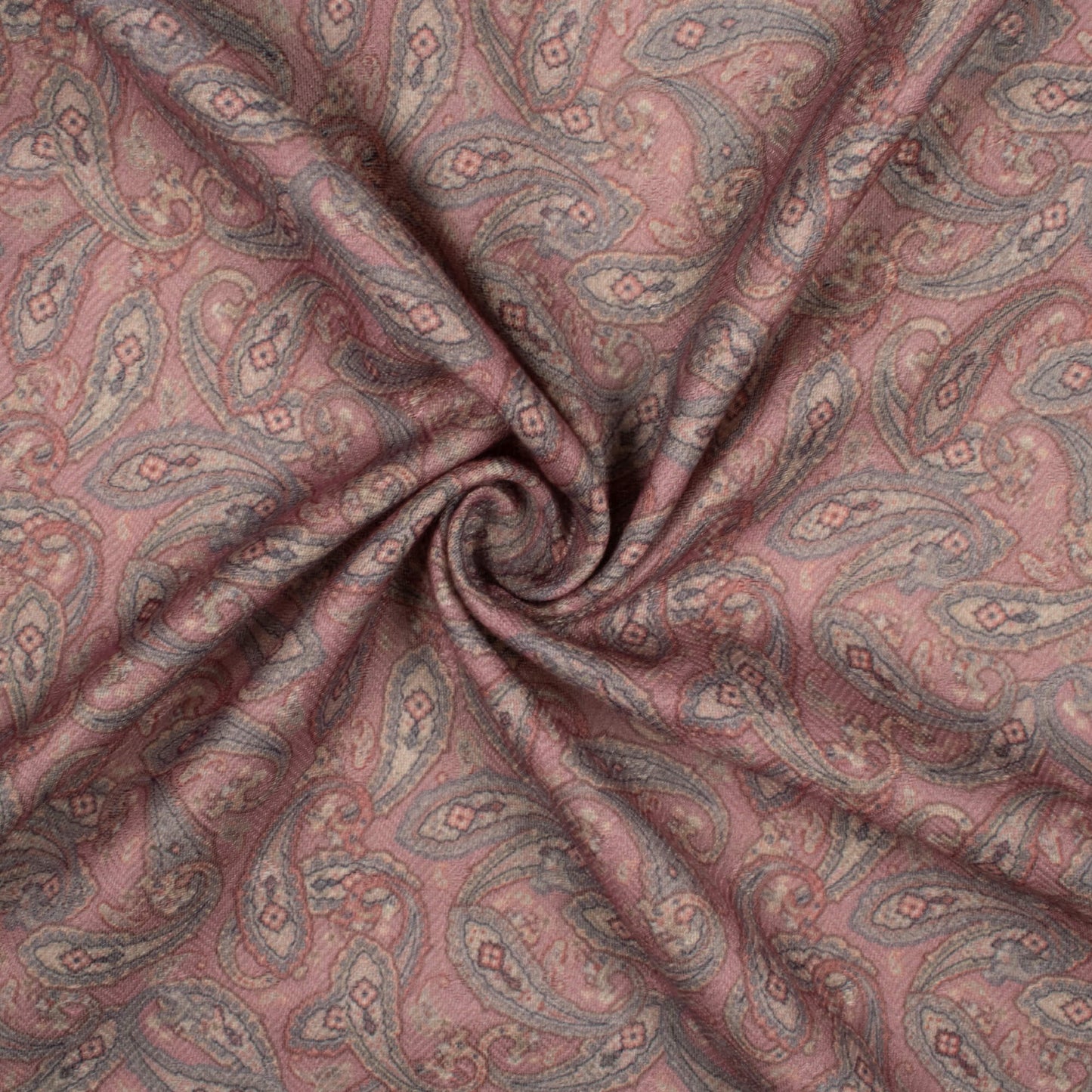 Dark Blush Pink And Grey Paisley Pattern Digital Print Elegant Blend Pashmina Fabric