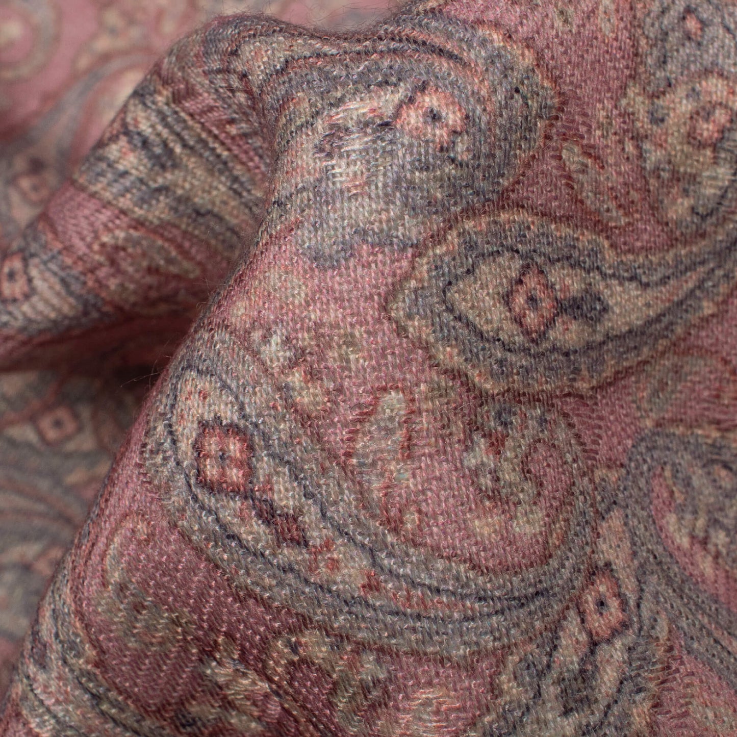 Dark Blush Pink And Grey Paisley Pattern Digital Print Elegant Blend Pashmina Fabric