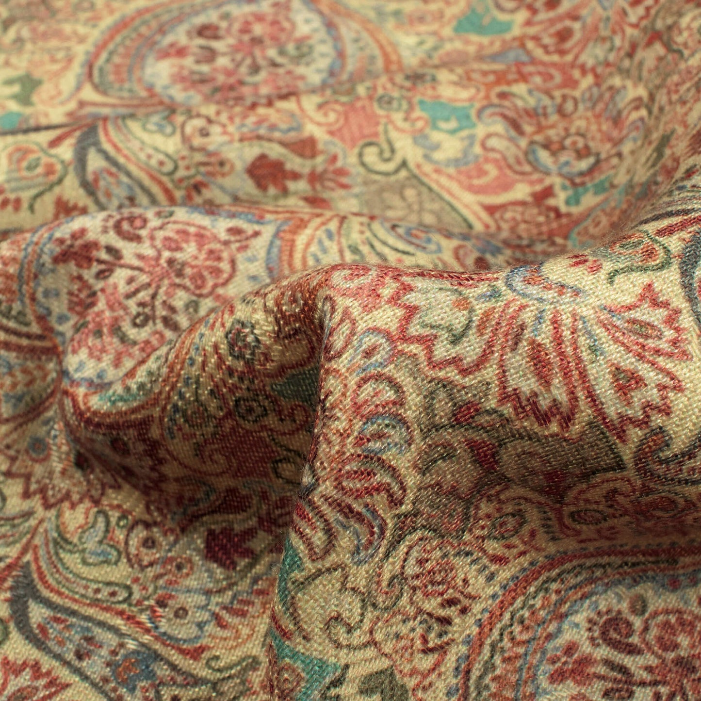 Cream And Red Ethnic Pattern Digital Print Elegant Blend Pashmina Fabric