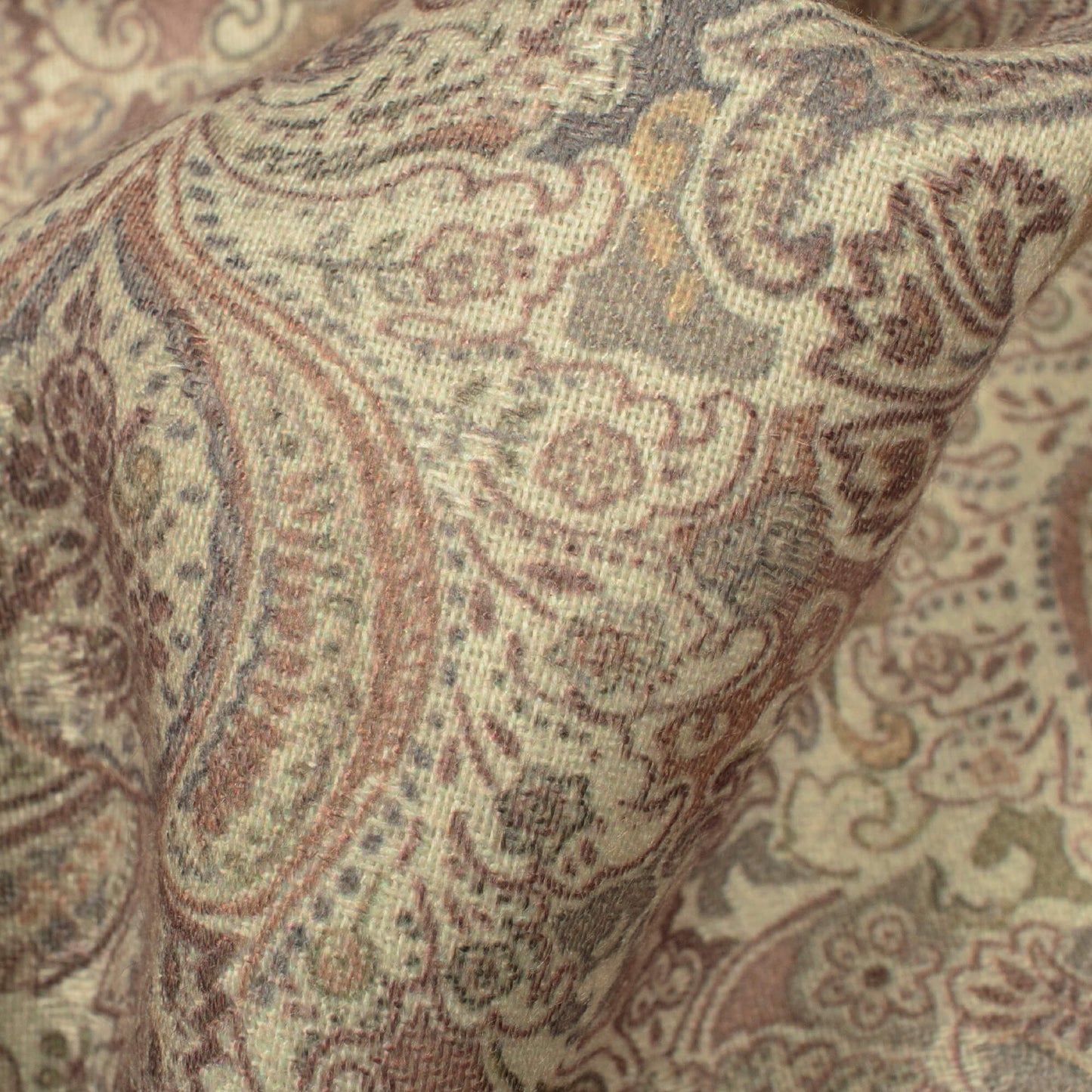 Pale Yellow And Brown Ethnic Pattern Digital Print Elegant Blend Pashmina Fabric