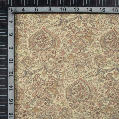 Pale Yellow And Brown Ethnic Pattern Digital Print Elegant Blend Pashmina Fabric