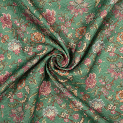 Forest Green And Red Floral Pattern Digital Print Elegant Blend Pashmina Fabric