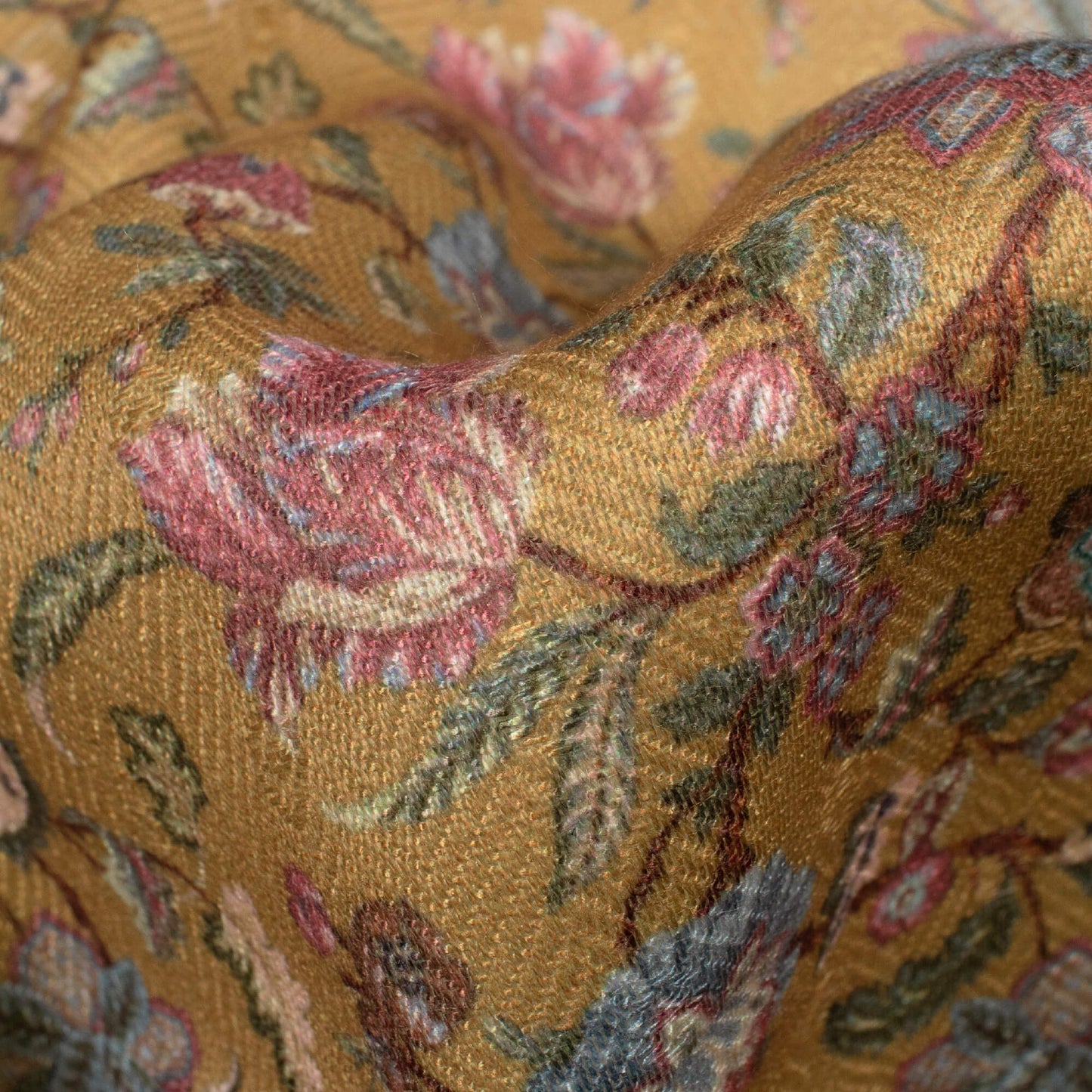 Dijon Yellow And Red Floral Pattern Digital Print Elegant Blend Pashmina Fabric