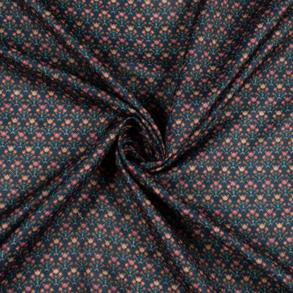 Navy Blue And Red Floral Pattern Digital Print Elegant Blend Pashmina Fabric