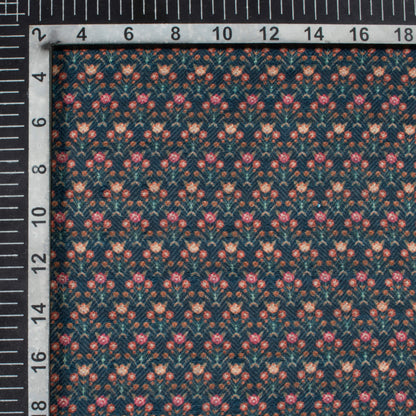 Navy Blue And Red Floral Pattern Digital Print Elegant Blend Pashmina Fabric