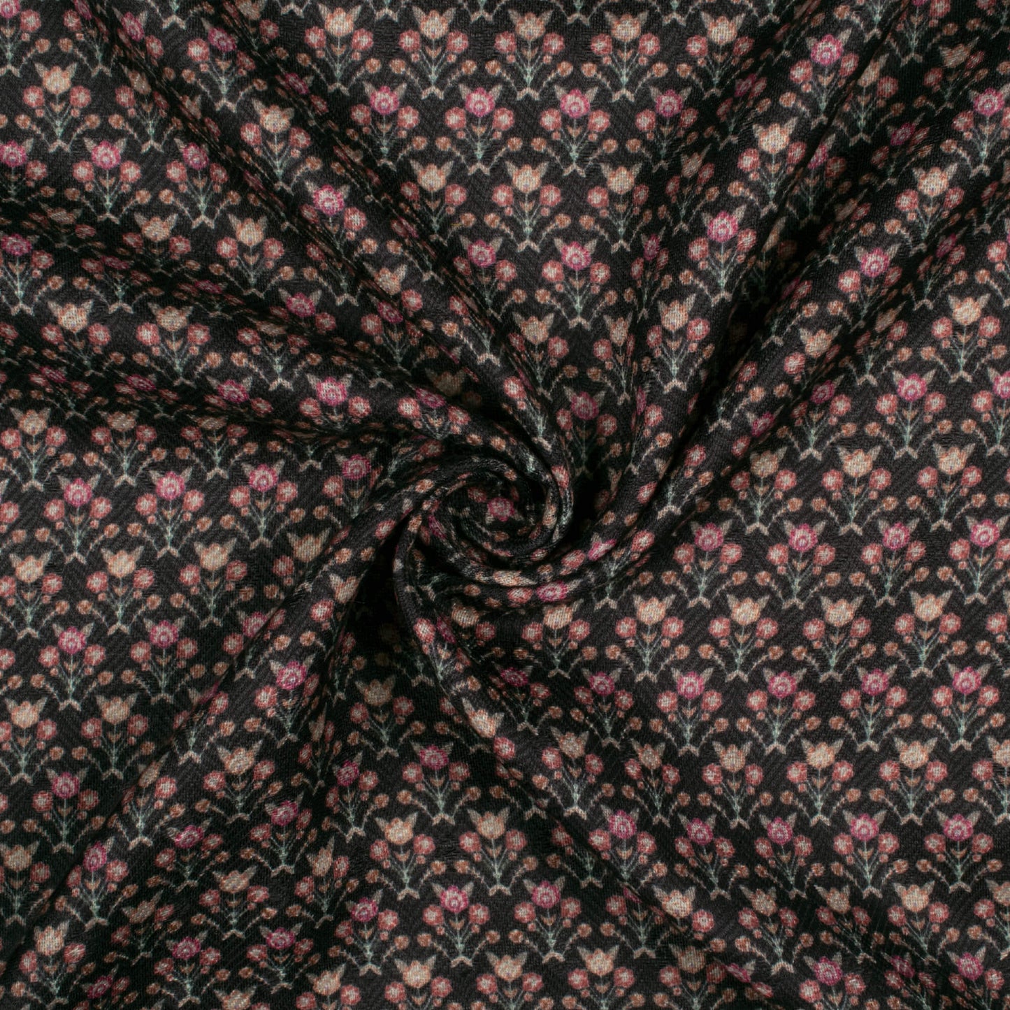 Black And Red Floral Pattern Digital Print Elegant Blend Pashmina Fabric