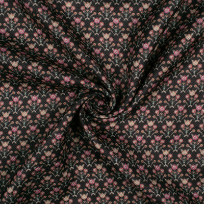 Black And Red Floral Pattern Digital Print Elegant Blend Pashmina Fabric