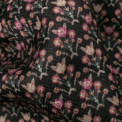 Black And Red Floral Pattern Digital Print Elegant Blend Pashmina Fabric
