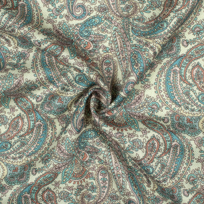 Sky Blue And Cream Paisley Pattern Digital Print Elegant Blend Pashmina Fabric