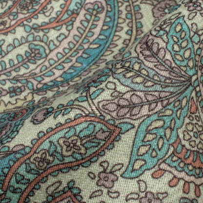 Sky Blue And Cream Paisley Pattern Digital Print Elegant Blend Pashmina Fabric