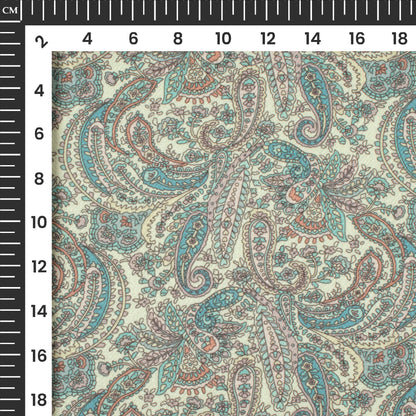 Sky Blue And Cream Paisley Pattern Digital Print Elegant Blend Pashmina Fabric