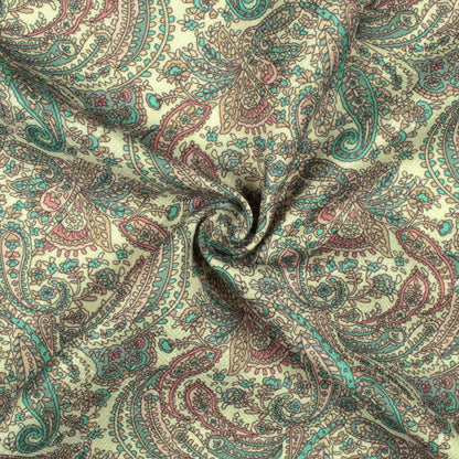 Swamp Green And Cream Paisley Pattern Digital Print Elegant Blend Pashmina Fabric