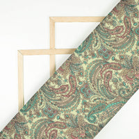 Swamp Green And Cream Paisley Pattern Digital Print Elegant Blend Pashmina Fabric