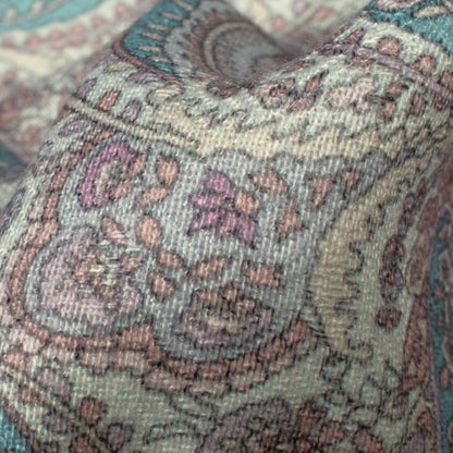 Sea Green And Cream Paisley Pattern Digital Print Elegant Blend Pashmina Fabric
