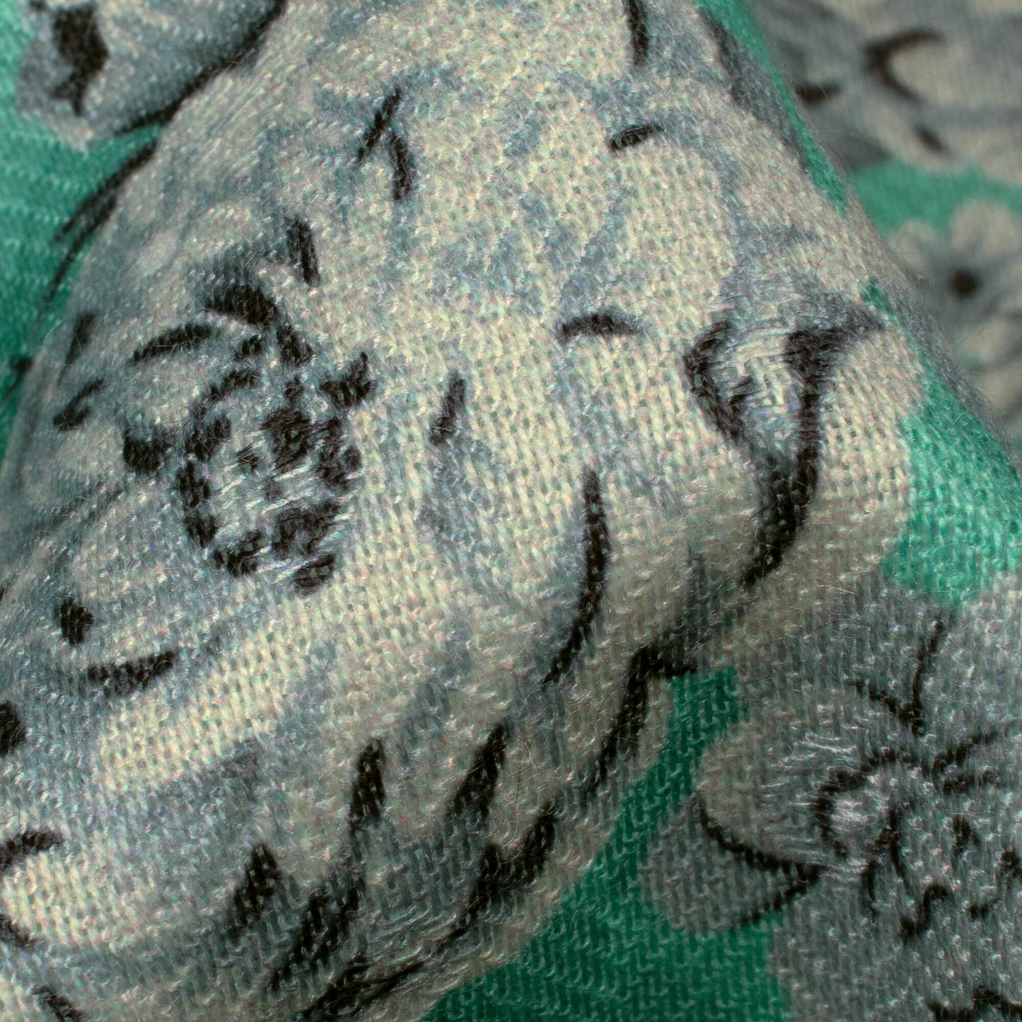 Jade Green And Cream Floral Pattern Digital Print Elegant Blend Pashmina Fabric