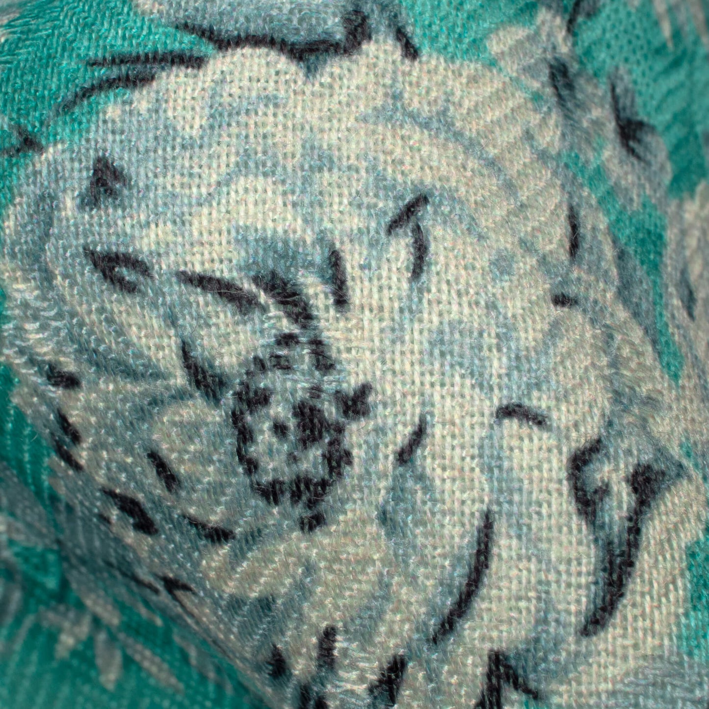 Turquoise And Cream Floral Pattern Digital Print Elegant Blend Pashmina Fabric