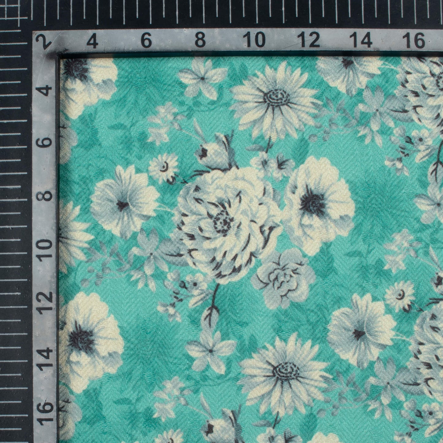 Turquoise And Cream Floral Pattern Digital Print Elegant Blend Pashmina Fabric