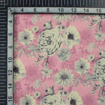 Flamingo Pink And Cream Floral Pattern Digital Print Elegant Blend Pashmina Fabric