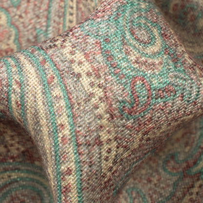 Oat Beige And Sea Green Paisley Pattern Digital Print Elegant Blend Pashmina Fabric