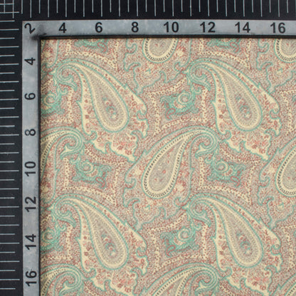 Oat Beige And Sea Green Paisley Pattern Digital Print Elegant Blend Pashmina Fabric