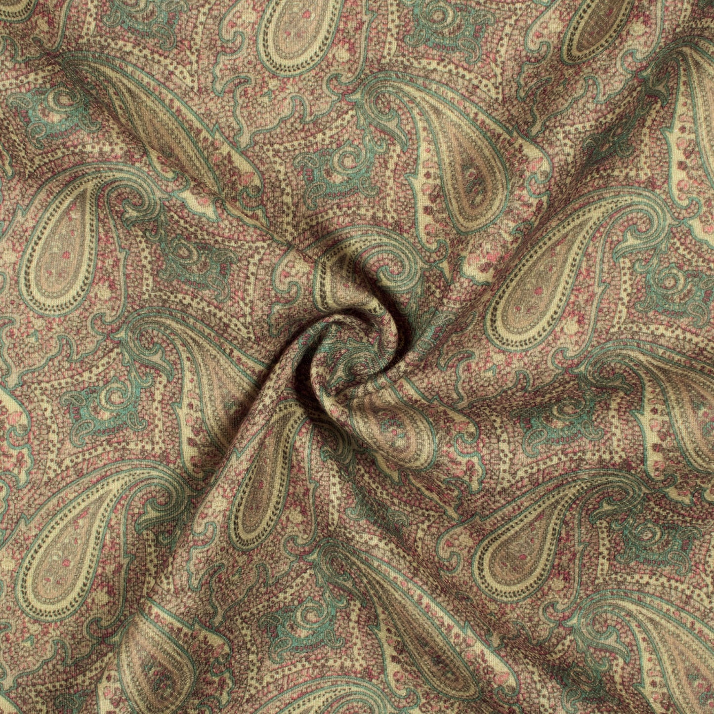 Deep Pink And Sea Green Paisley Pattern Digital Print Elegant Blend Pashmina Fabric