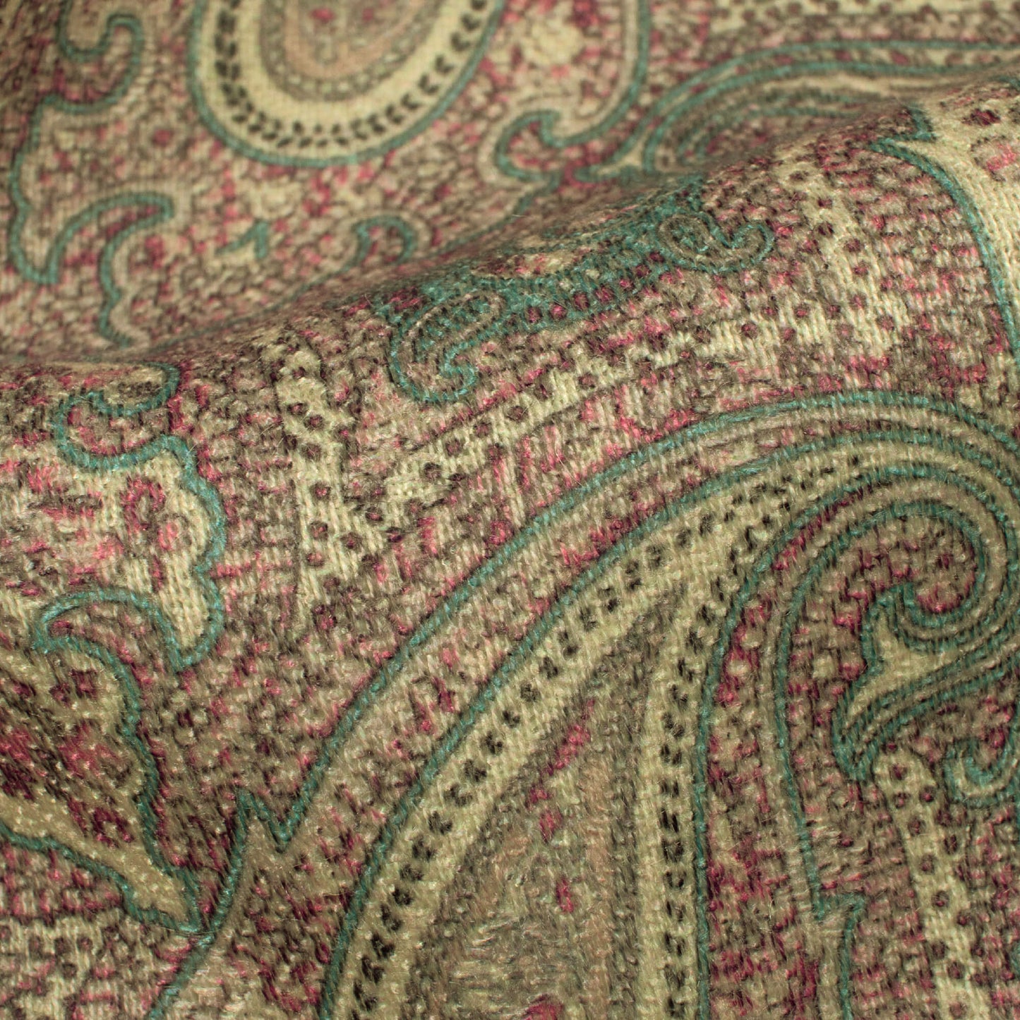 Deep Pink And Sea Green Paisley Pattern Digital Print Elegant Blend Pashmina Fabric