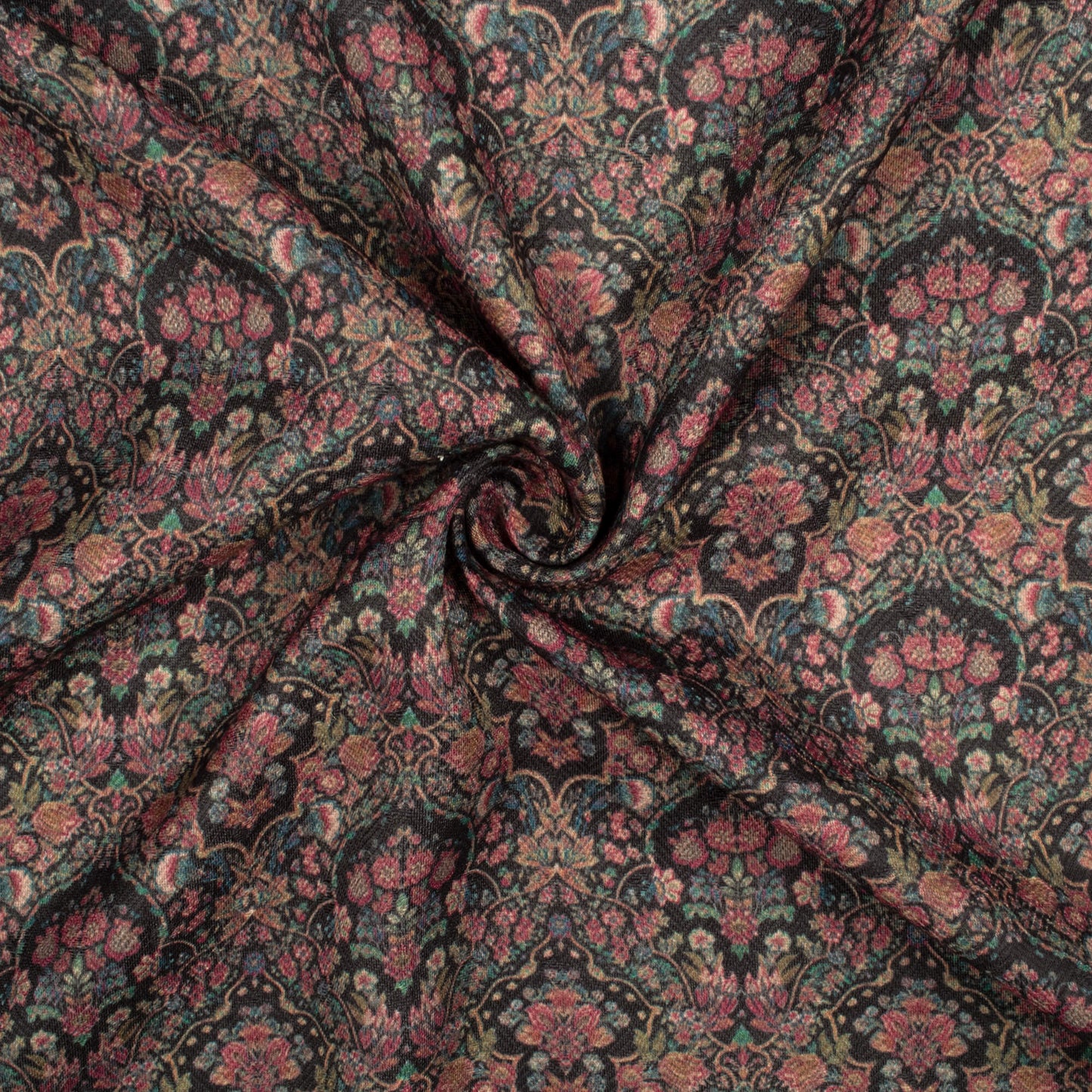 Black And Red Ethnic Pattern Digital Print Elegant Blend Pashmina Fabric