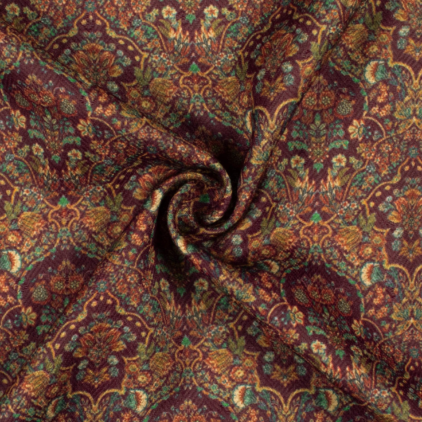 Mulberry Purple And Orange Ethnic Pattern Digital Print Elegant Blend Pashmina Fabric