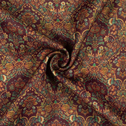 Mulberry Purple And Orange Ethnic Pattern Digital Print Elegant Blend Pashmina Fabric