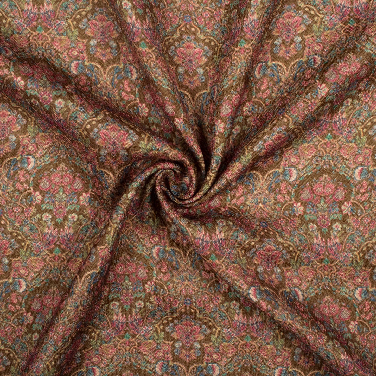 Tawny Brown And Red Ethnic Pattern Digital Print Elegant Blend Pashmina Fabric