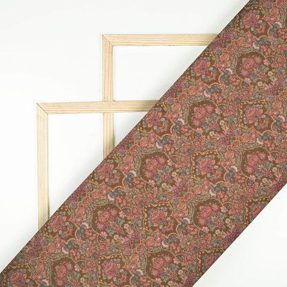 Tawny Brown And Red Ethnic Pattern Digital Print Elegant Blend Pashmina Fabric
