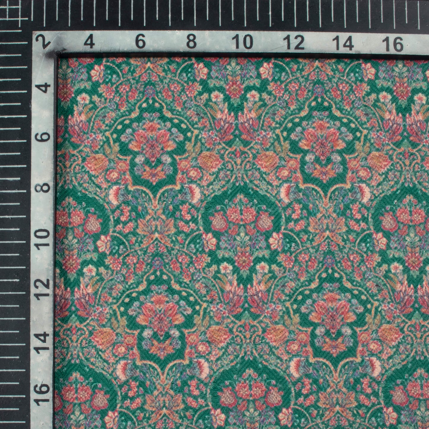 Pine Green And Red Ethnic Pattern Digital Print Elegant Blend Pashmina Fabric