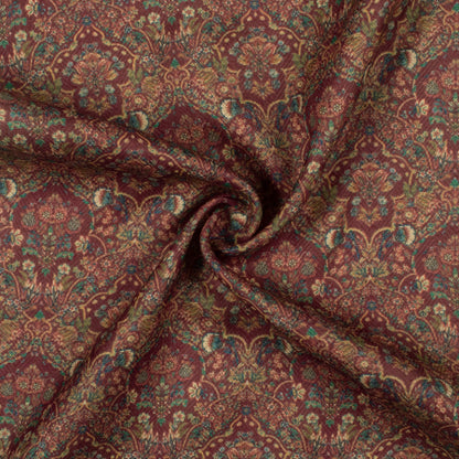 Maroon And Green Ethnic Pattern Digital Print Elegant Blend Pashmina Fabric