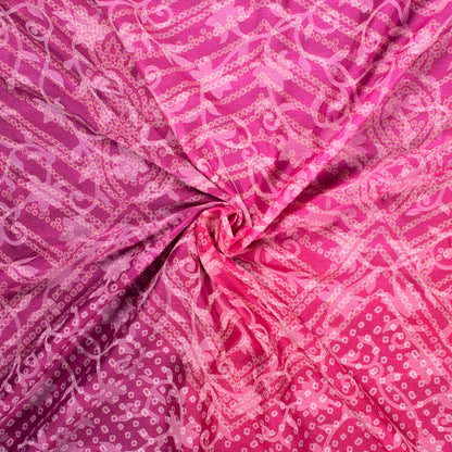 Fuchsia And Red Bandhanii Pattern Digital Print Floral Brasso Fabric