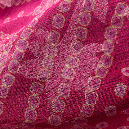 Fuchsia And Red Bandhanii Pattern Digital Print Floral Brasso Fabric