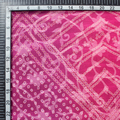 Fuchsia And Red Bandhanii Pattern Digital Print Floral Brasso Fabric