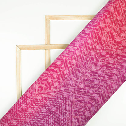 Fuchsia And Red Bandhanii Pattern Digital Print Floral Brasso Fabric