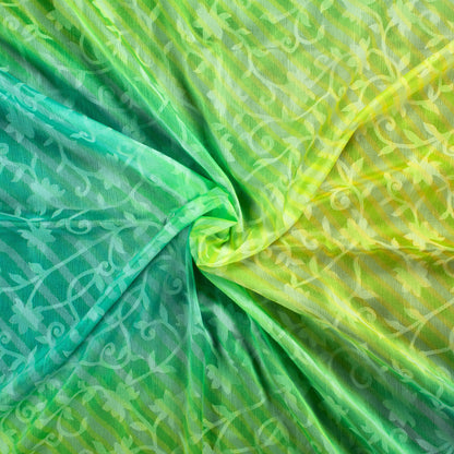 Lemon Yellow And Jungle Green Leheriya Pattern Digital Print Floral Brasso Fabric