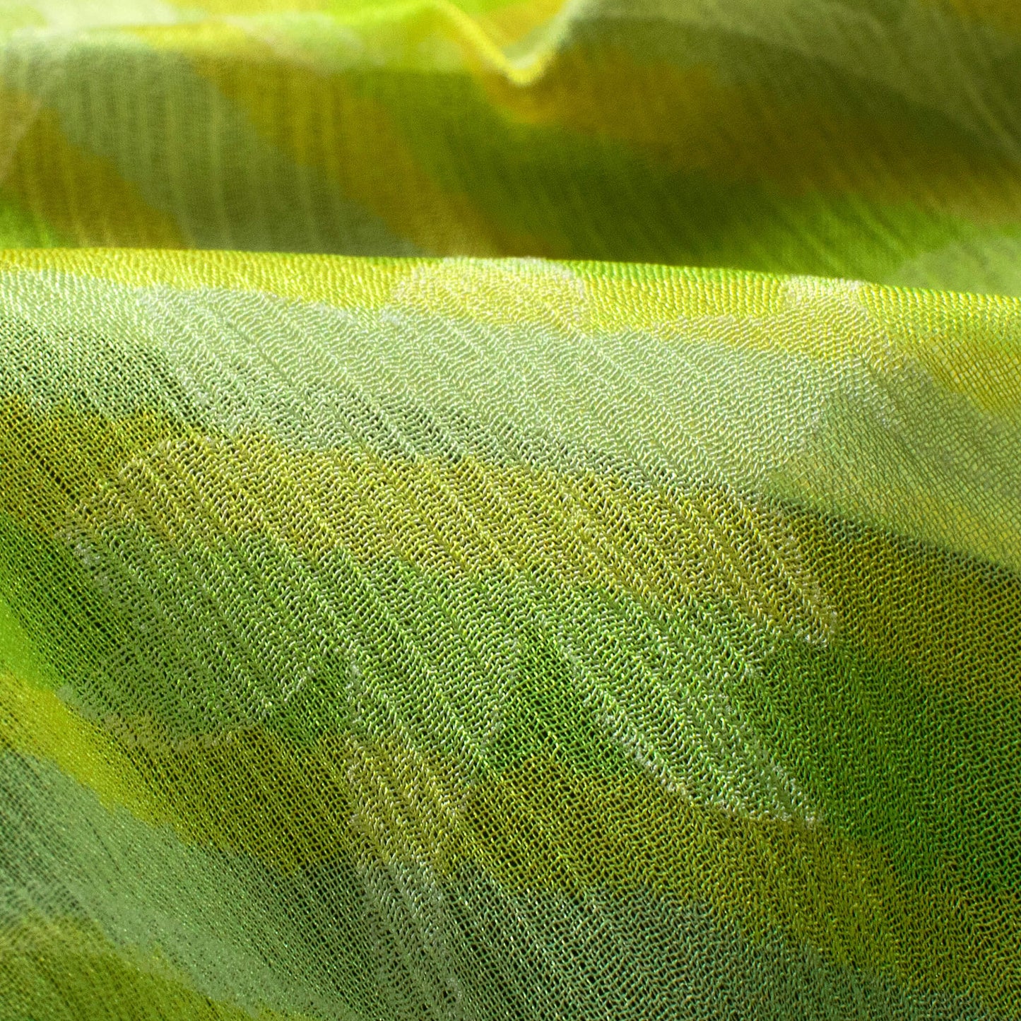 Lemon Yellow And Jungle Green Leheriya Pattern Digital Print Floral Brasso Fabric