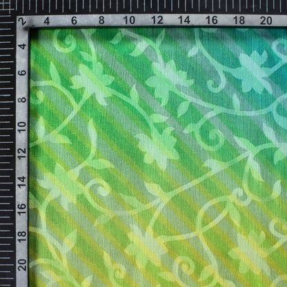 Lemon Yellow And Jungle Green Leheriya Pattern Digital Print Floral Brasso Fabric