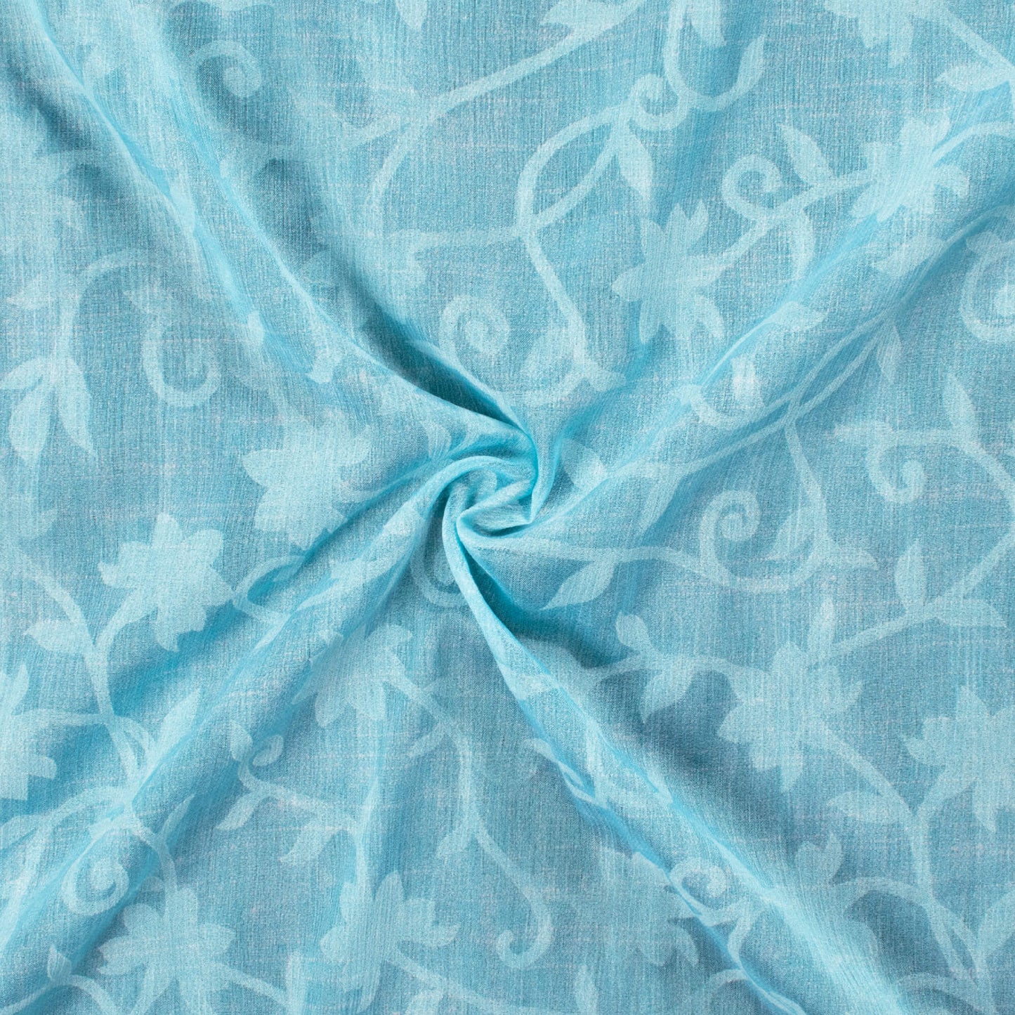 Baby Blue Textured Pattern Digital Print Floral Brasso Fabric