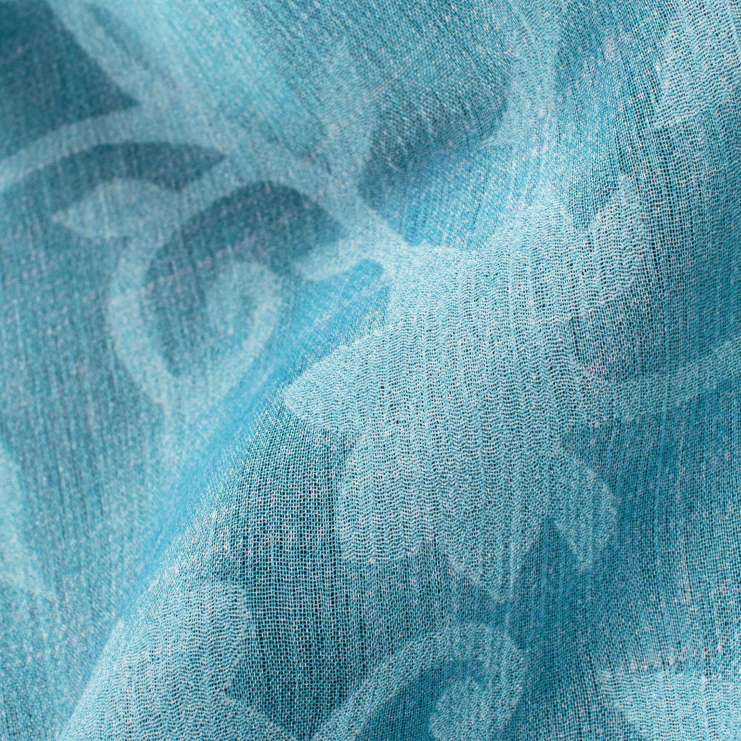Baby Blue Textured Pattern Digital Print Floral Brasso Fabric