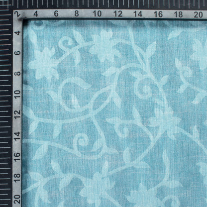 Baby Blue Textured Pattern Digital Print Floral Brasso Fabric