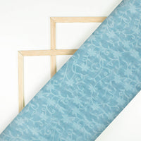 Baby Blue Textured Pattern Digital Print Floral Brasso Fabric