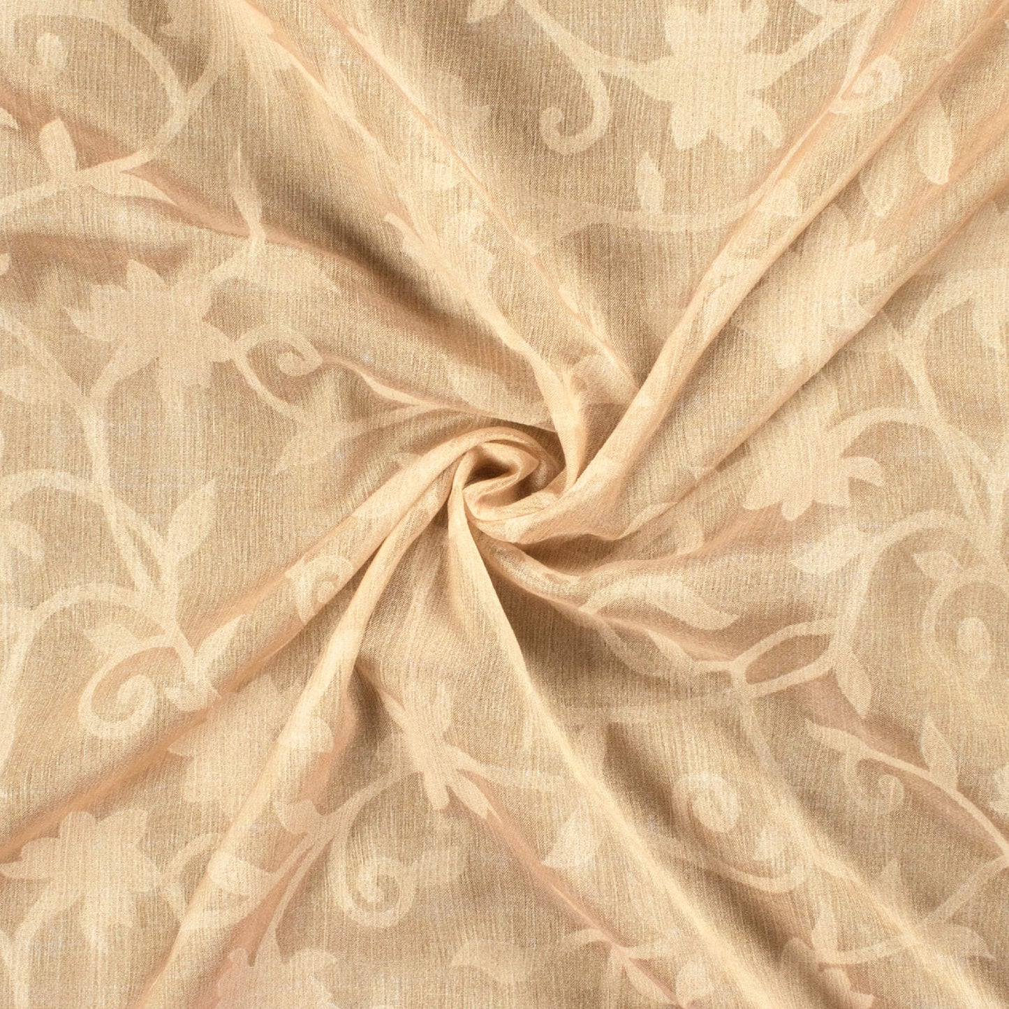 Beige Textured Pattern Digital Print Floral Brasso Fabric