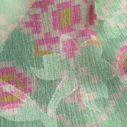 Mint Green And Deep Pink Patolaa Pattern Digital Print Floral Brasso Fabric