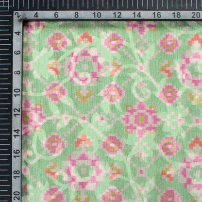 Mint Green And Deep Pink Patolaa Pattern Digital Print Floral Brasso Fabric