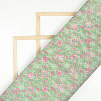 Mint Green And Deep Pink Patolaa Pattern Digital Print Floral Brasso Fabric